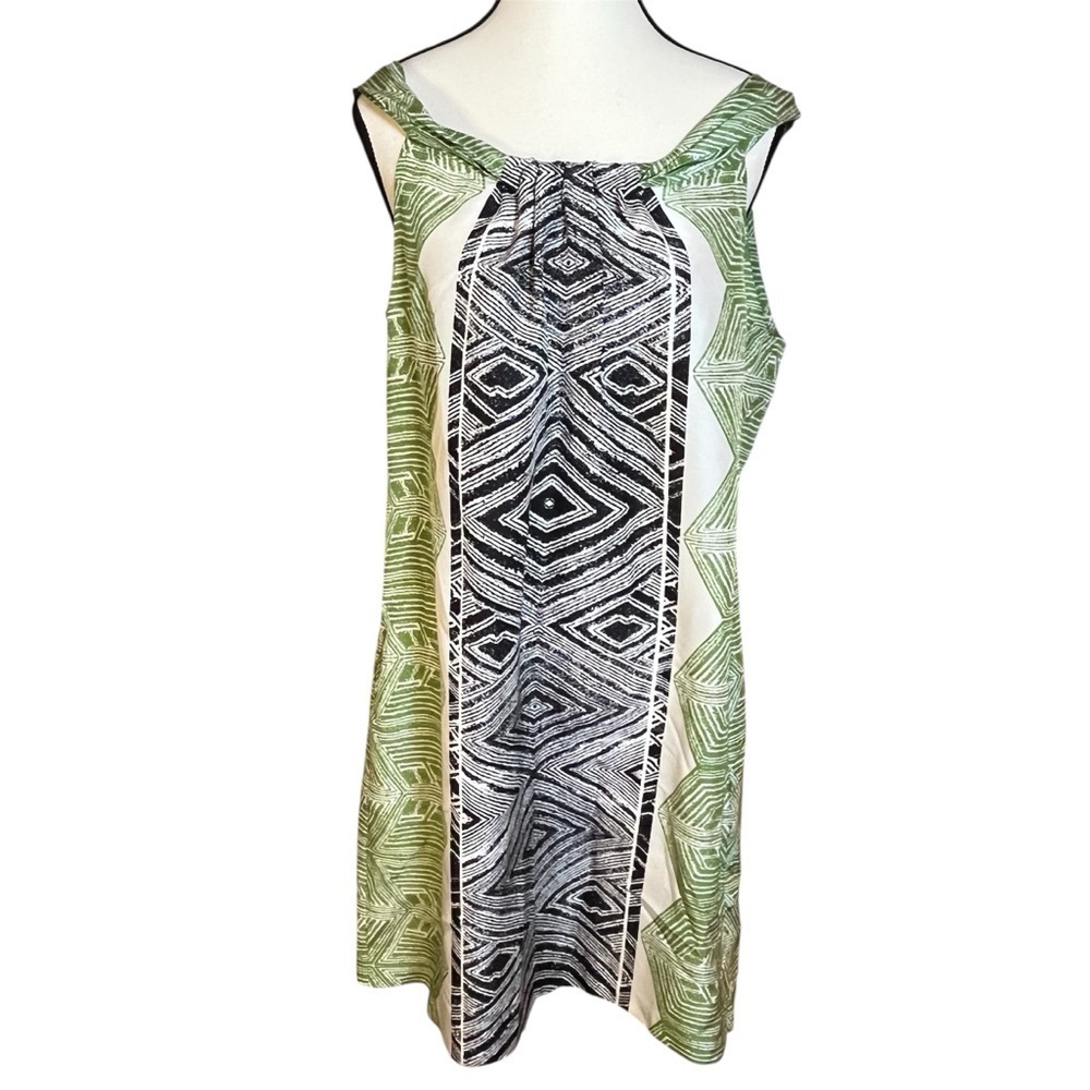 Banana Republic 100% Silk Tribal Print Shift Dress Sz Large Petite Short Beach
